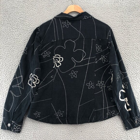 Chicos Jacket Womens 1 US Medium Black Floral Linen Blend Shacket Button Pocket* - Picture 3 of 11